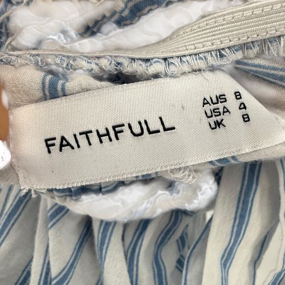 Faithful the Brand Jumpsuit Size 4 Barbuda Halter White Blue Striped Deep V Neck - Picture 8 of 10
